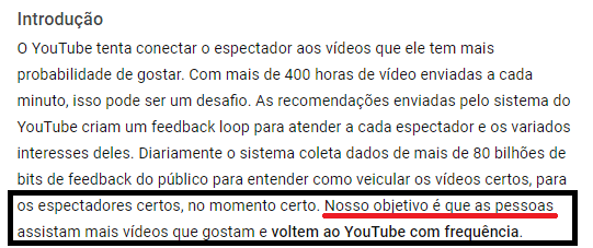 Planejamento - Algoritmo do Youtube